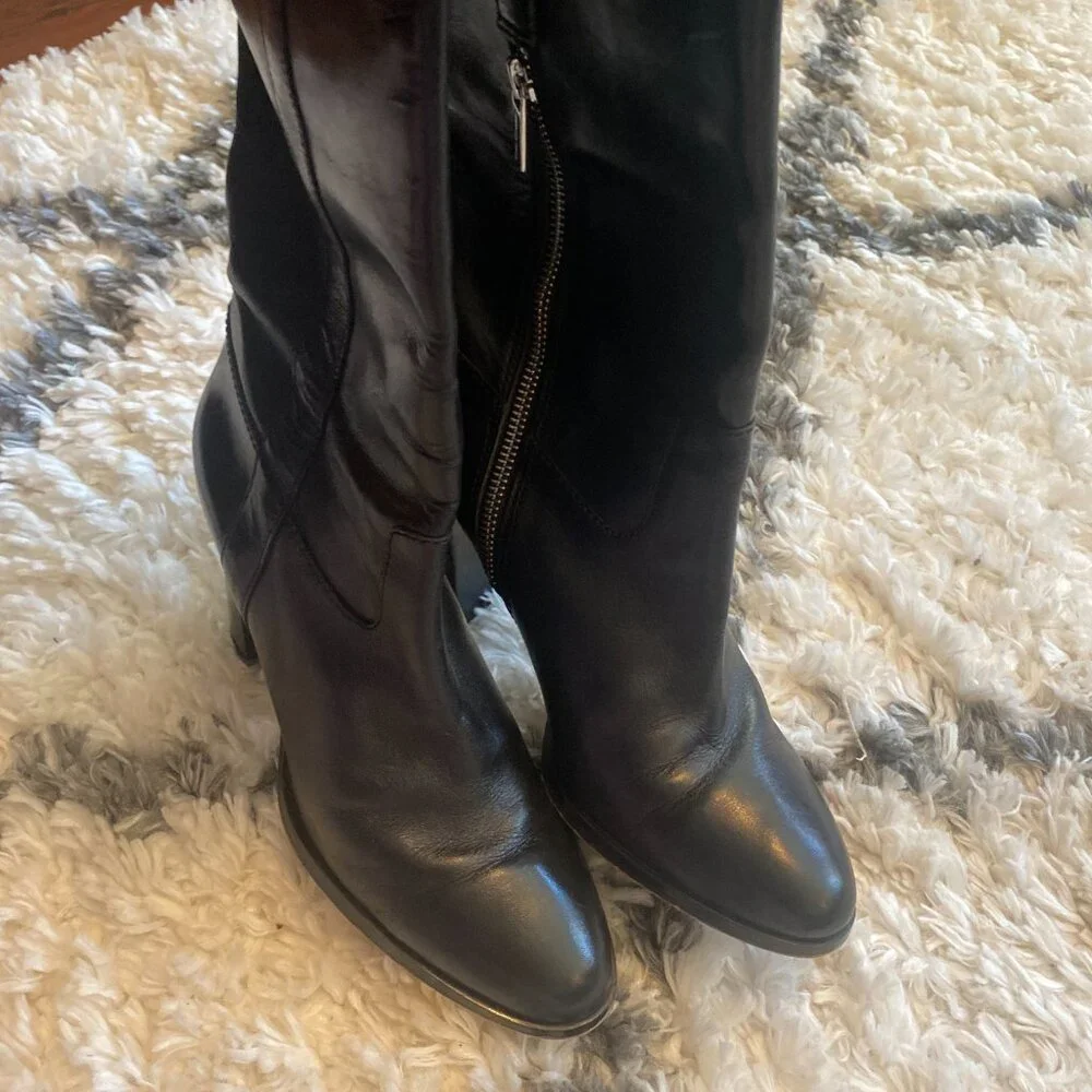 Michael Kors Black Leather Over the Knee Regina Boots w Silver Hardware Size 8